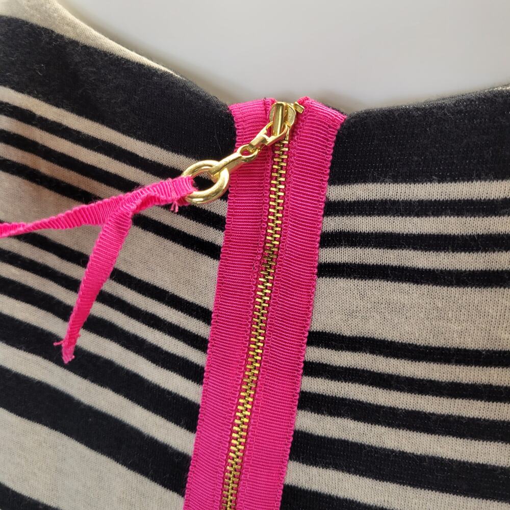 Donna Ricco Sheath Dress Striped Black and Tan w/ Pink Back Zip, M - Picture 7 of 8